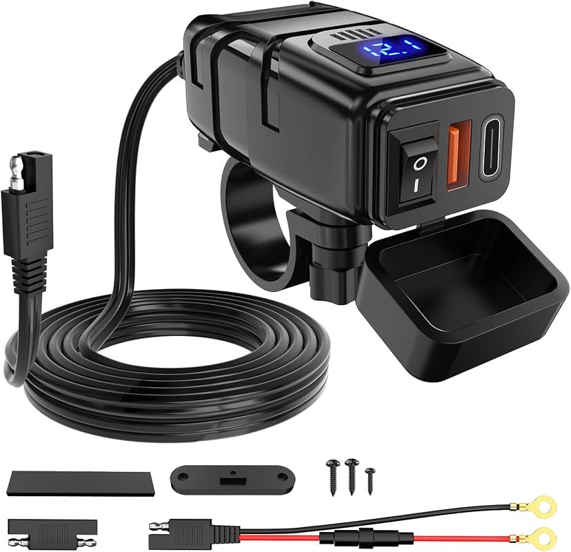 Nilight Motorcycle Handlebar USB Charger with Voltmeter