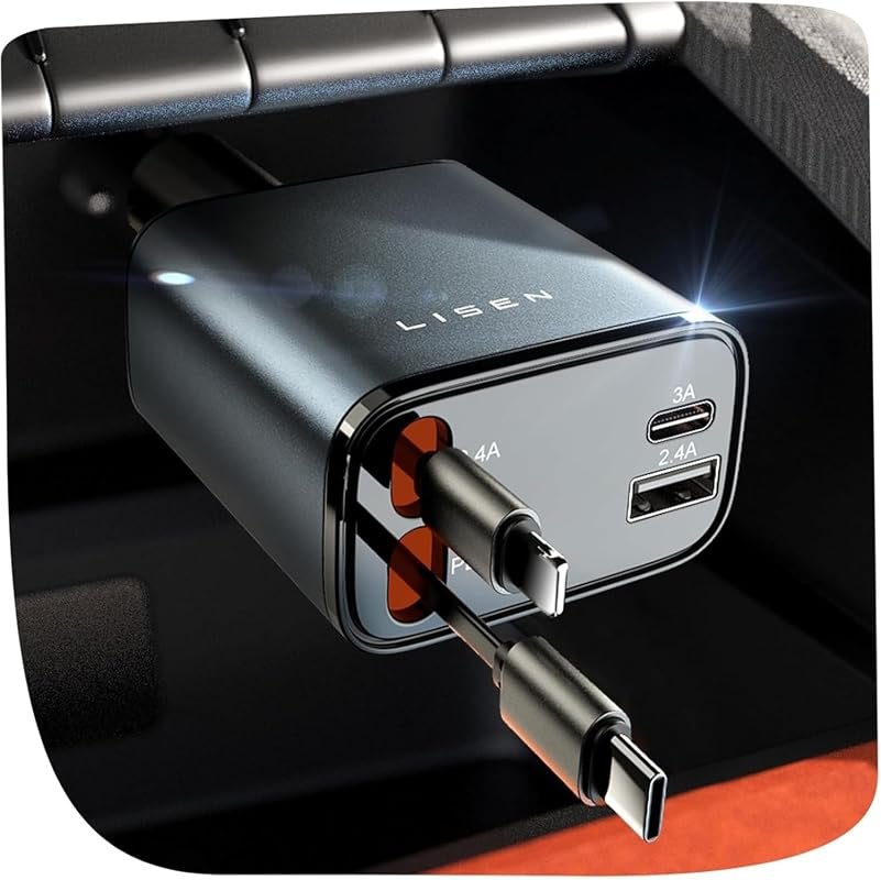 LISEN 84W Retractable 4-in-1 USB-C Car Charger with Fast Charging