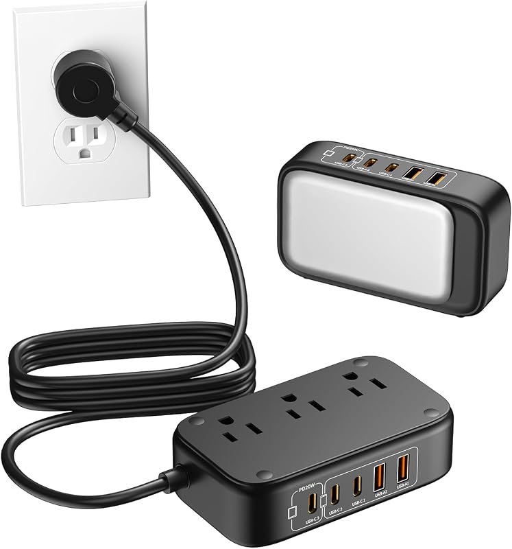 8-in-1 Travel Power Strip with 3 AC Outlets, 3 USB-C, 2 USB-A, 20W PD