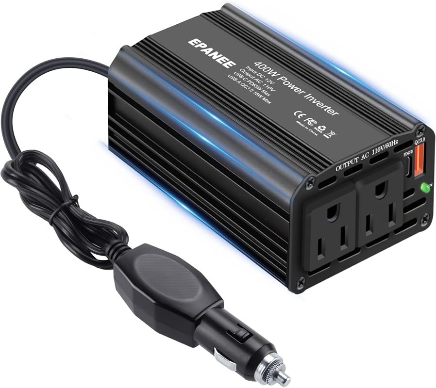 400W Vehicle Power Inverter, 12V DC to 110V AC Car Plug Adapter