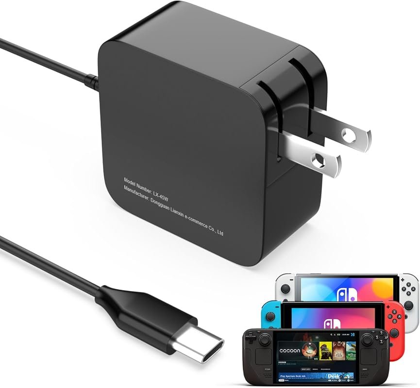 45W USB-C Charger for Steam Deck OLED with 5.7FT Cable
