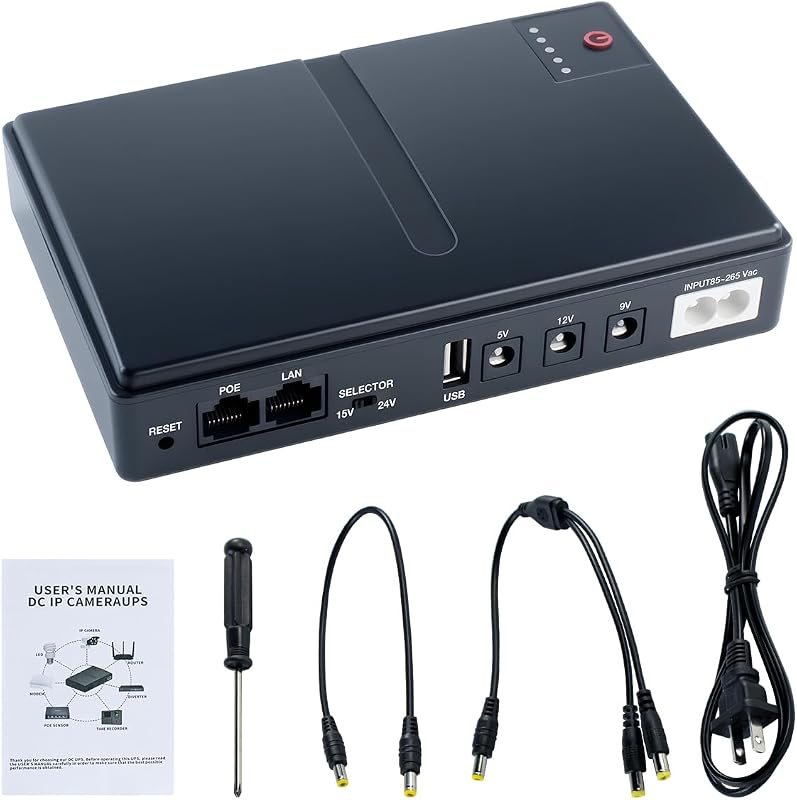 Mini DC UPS Battery Backup for router, modem, and camera
