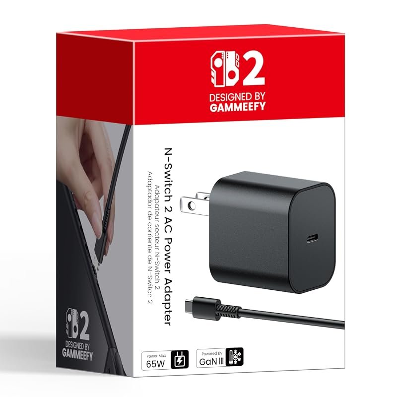 65W GaN3 Charger for Nintendo Switch, OLED, Lite, and Steam Deck with 6.6FT Cable