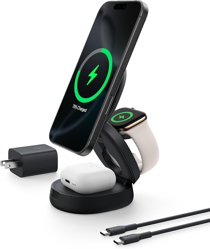 Belkin Qi2 15W 3-in-1 Wireless Fast Charging Station for iPhone and Accessories