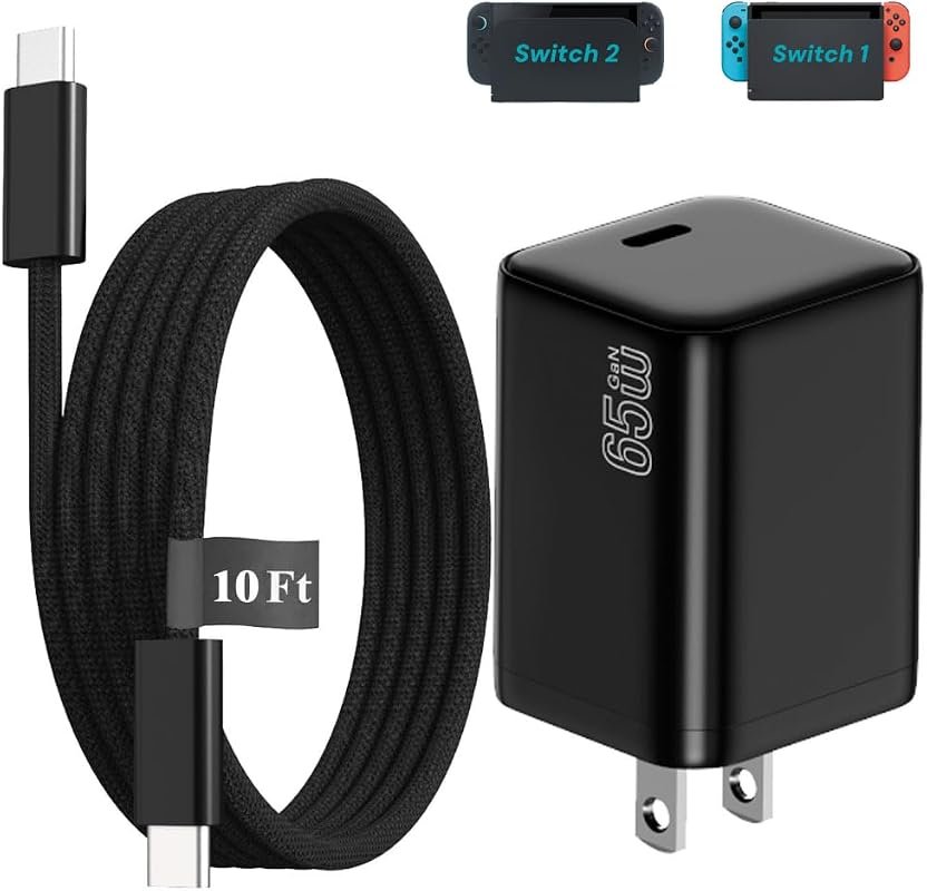 EGK 65W USB-C Fast Charger for Nintendo Switch All Series with 10FT Cable
