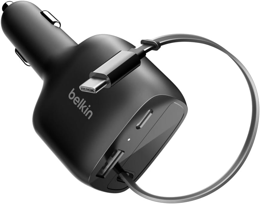 Belkin 75W USB-C Car Charger with 2.5ft Retractable Cable