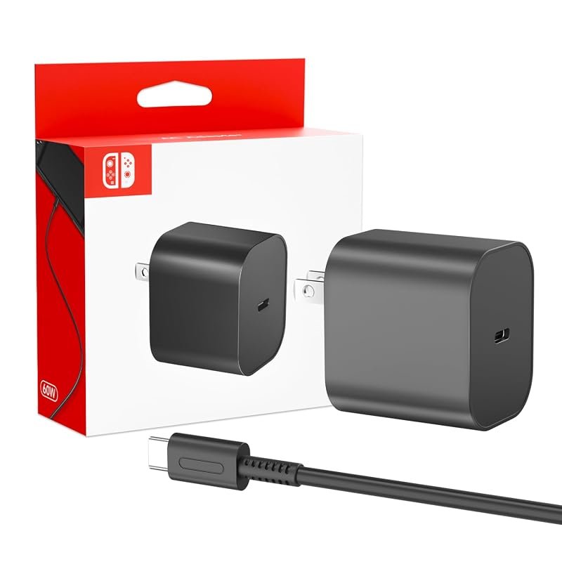 10ft 60W Fast Charger for Nintendo Switch, OLED, Lite, and Steam Deck with USB-C Cable
