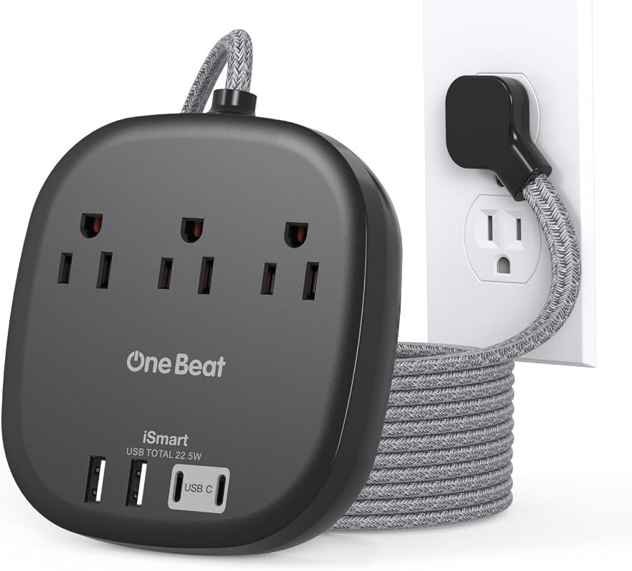 Cruise Ship Travel Essentials Flat Plug Power Strip, 22.5W 4.5A, Black