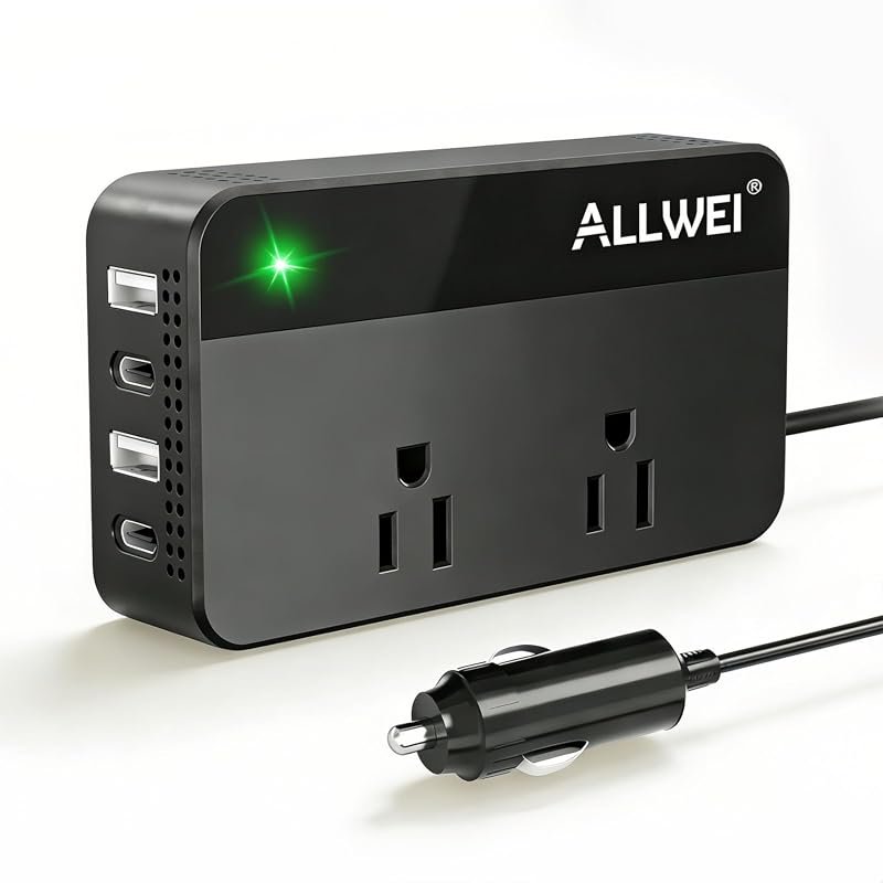 ALLWEI 200W Car Power Inverter, 12V DC to 110V AC with USB-C