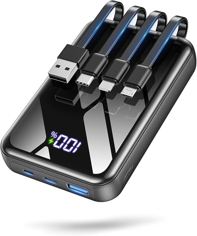 50000mAh compact portable charger with 4 built-in cables