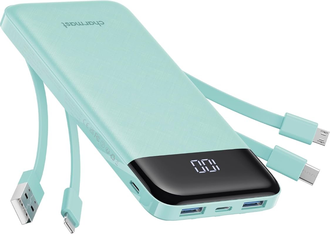 charmast 10000mAh power bank with four built-in cables