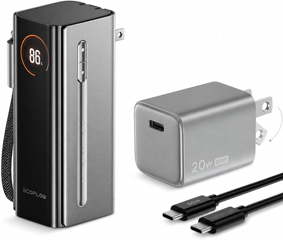 EF ECOFLOW 3-in-1 Power Bank with wall plug and built-in USB-C